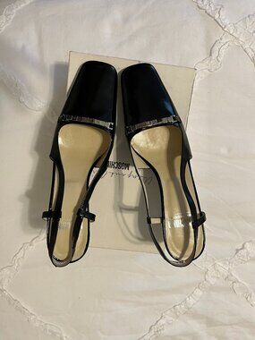Moschino Cheap and Chic Black Leather Slingback with Logo Hardware | Size 39.5